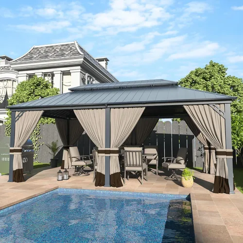 Miniatura 13 de Kullavik Gazebo de parrilla de techo rígido de 8 x 5 pies, gazebo para barbacoa al aire libre con techo de acero galvanizado y gancho de techo