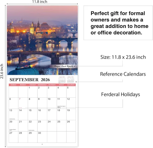 Miniatura 3 de Calendario de pared 2026, 12 meses de enero de 2026 a diciembre de 2026, cuadrado mensual, 12 x 24 pulgadas (abierto), con papel grueso