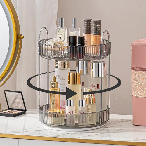 Miniatura 12 de shuang qing Organizador de Maquillaje Giratorio para Tocador, Almacenamiento de Maquillaje Transparente para Cuidado de la Piel de Alta Capacidad