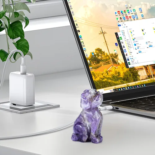 Miniatura 3 de Artistone Estatua de animales de cristal de amatista de 2 pulgadas con piedras preciosas talladas para cachorro, escultura artesanal para decoración