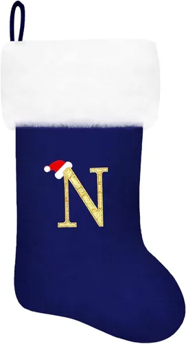 Miniatura 89 de Calcetines de Navidad bordados de 20 pulgadas con monograma, terciopelo negro con puño de felpa blanca supersuave, adornos clásicos para decoración