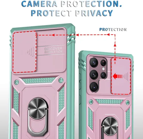 Miniatura 2 de Funda para Samsung Galaxy S22 Ultra 5G con ranura para tarjetero de cámara deslizante, grado militar, resistente, a prueba de golpes, funda de tres