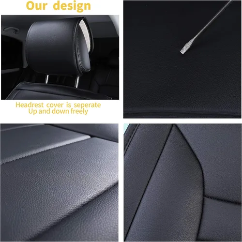 Miniatura 4 de 2 fundas para asiento delantero de automóvil, estilo simple, a prueba de agua, cojín de cuero sintético, ajuste universal para sedán, SUV, camión