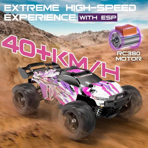 Miniatura 4 de Auto de control remoto rosa para niñas, autos a control remoto rápidos 1:18 para niñas con camión todoterreno de 40 KM/H 4WD, incluye 2