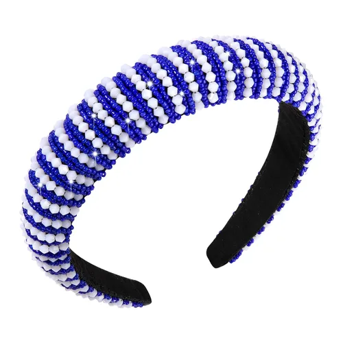 NVENF Diademas para el día del partido, diadema de fútbol para mujer, con cuentas de cristal y cuentas azules y blancas, accesorios de fútbol para