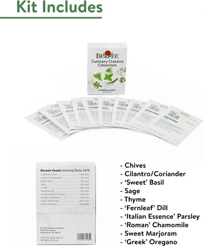 Miniatura 3 de Burpee Culinary Classics Garden Collection - 10 paquetes de cebollino sin OGM, cilantro, albahaca, salvia, tomillo, eneldo, perejil, manzanilla