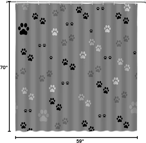 Miniatura 4 de Cortina de ducha con estampado de patas, lindo gato, perro, mascota, pata de mascota, juego de decoración de baño con ganchos