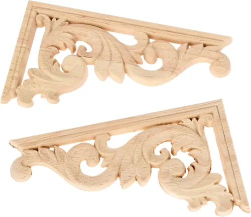 Miniatura 3 de MUXSAM Apliques de madera tallada para esquinas, 1 par de calcomanías de tallado de madera sin pintar vintage para gabinete, espejo, repisa