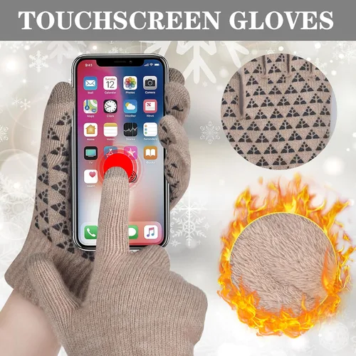 Miniatura 4 de Men Winter Beanie Hat Touchscreen Gloves Neck Warmer 3 in 1 Set with Fleece Lined