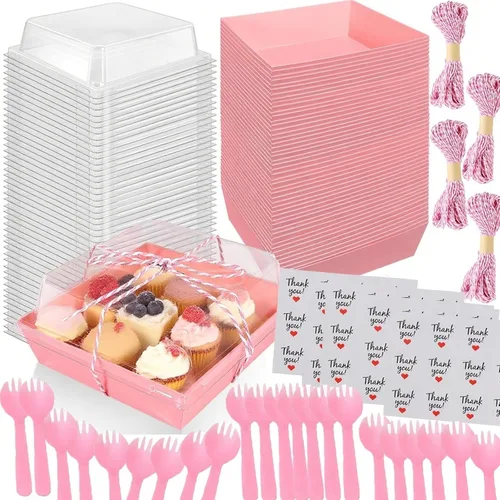 Miniatura 9 de Paquete de 100 cajas pequeñas de charcutería con tapas transparentes de 5 pulgadas cuadradas para llevar, mini caja de charcutería de papel