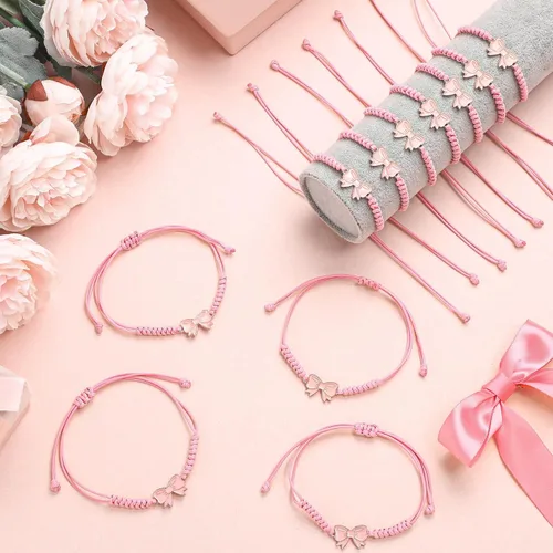 Miniatura 2 de Liliaafar Paquete de 24 Pulseras de Cuerda de Trenza de Lazo Coqueta, Regalo a Granel, Pulseras Ajustables de Cuerda Trenzada para Animadoras, Ideal