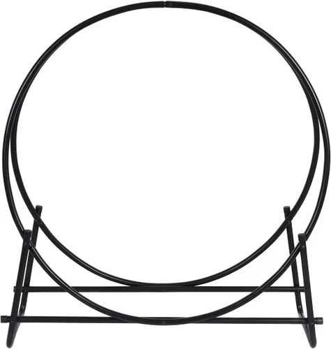 Miniatura 4 de COSTWAY Estante para leña de 41 pulgadas, soporte de madera de acero con recubrimiento en polvo con diseño de doble anillo, aro de leña