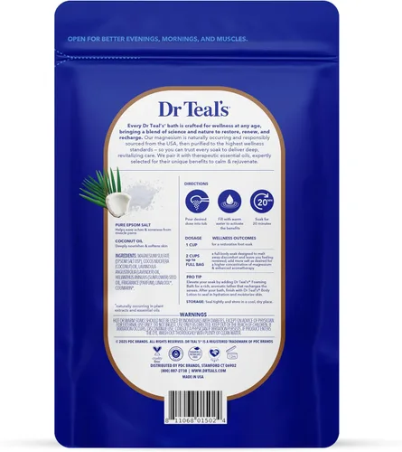 Miniatura 2 de Dr. Teal - Sal pura de Epsom remojada, nutre y protege con aceite de coco, 3 libras (el embalaje puede variar)