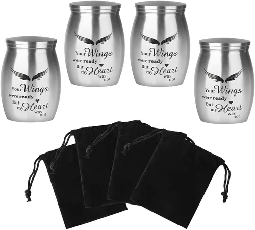 Miniatura 9 de Juego de 4 mini urnas para cenizas, pequeñas urnas de recuerdo de cremación para cenizas de humanos/mascotas, urnas conmemorativas para familiares