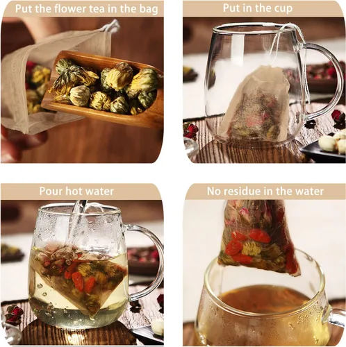 Miniatura 7 de NEPAK 600 bolsas de filtro de té desechables para té suelto, bolsa vacía con cordón para té de hojas sueltas, con papel 100% natural sin blanquear
