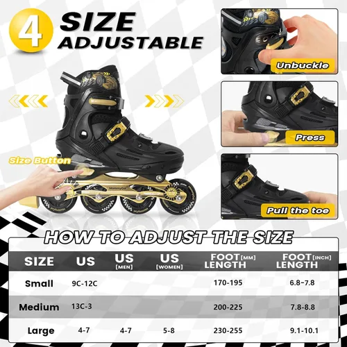 Miniatura 4 de MammyGol Patines en línea para niños y niñas jóvenes, patines ajustables de 4 tallas con ruedas intermitentes de PU, patines en línea agresivos