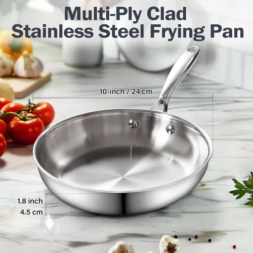Miniatura 2 de Cooks Standard Sartén de Freír de Acero Inoxidable, Wok Sartén para Saltear Multi-Capa de 10 Pulgadas, Sartén de Cocina, Plateado