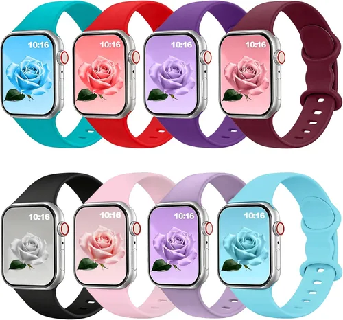Miniatura 13 de Brigtlaiff - Paquete de 8 bandas compatibles con Apple Watch de 38, 40, 41, 42, 44, 45, 46 y 49 mm, unisex, correa deportiva de silicona suave