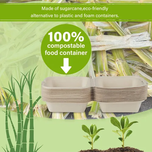 Miniatura 4 de greensight Contenedor de comida compostable para llevar de 6 x 6, paquete de 100 recipientes desechables de almeja para alimentos, cajas