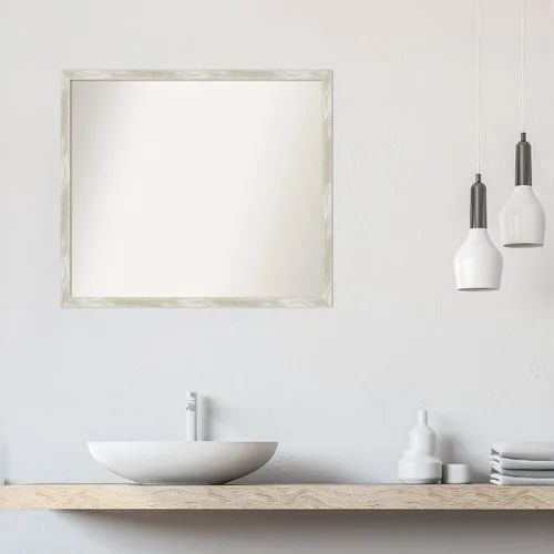 Miniatura 5 de Amanti Art Silver Bathroom Mirror for Over Sink, 28x32 Custom Made Crackled Metallic Narrow Rectangle Vanity Mirror, Large Casual Wood Frame, Hangs