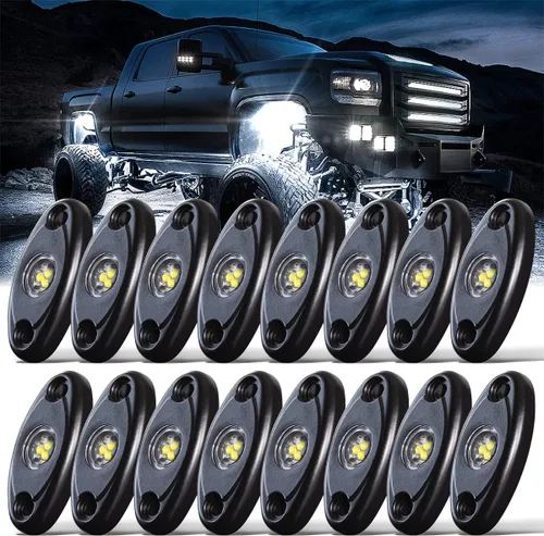 LEDMIRCY Luces LED R1Rock blancas, 16 piezas para Je EP, camiones, RZR, todoterreno, barco, auto, ATV, UTV, SUV, subterráneo, luces de neón de alta