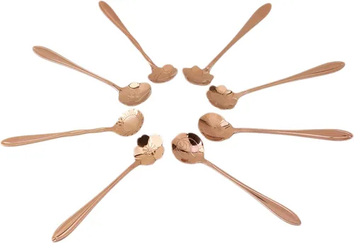 Miniatura 10 de Juego de 8 cucharas creativas de acero inoxidable, cuchara de café, cuchara de café, cuchara agitadora (dorado)
