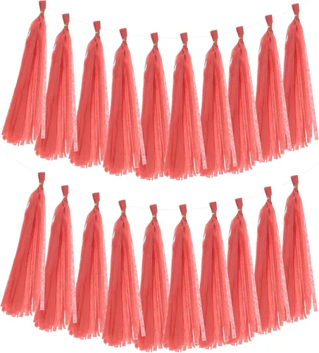 Miniatura 24 de MECCANIXITY 20 guirnaldas de papel de seda con borlas para decoración de fiestas, día de San Valentín, cumpleaños para mujeres con cuerda y alambre