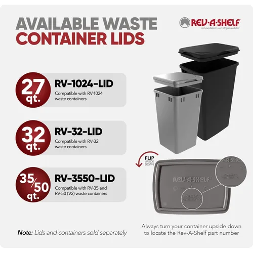 Miniatura 4 de Rev-A-Shelf 35 Quarts (33.4 litros) Bote de basura para fregadero de cocina para gabinete de cocina base y baño, reemplazo de bote de basura