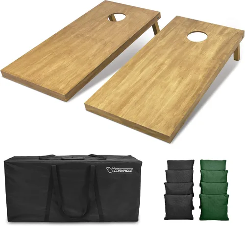 Miniatura 100 de GoSports 4 ft x 2 ft Regulation Size Wooden Cornhole Boards Set with Light Brown Finish - Includes Carrying Case and Bean Bags Negro- gris