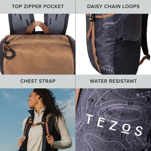 Miniatura 3 de Mochila Tezos Juniper - ligera, duradera, 16L - Mochila de día compatible con hidratación para senderismo, viajes, camping, ciclismo y más, Negro