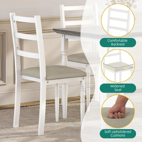 Miniatura 4 de YITAHOME Juego de mesa de comedor de 5 piezas para 4, mesa de comedor de granja con sillas tapizadas de piel sintética, juego de mesa rectangular