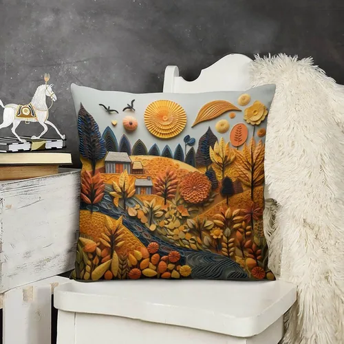Miniatura 14 de Funda de almohada de paisaje, campo, otoño, otoño, tamaño estándar, otoño, día de Acción de Gracias, cuadrada, suave, doble cara, impresión, funda
