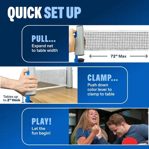 Miniatura 6 de PRO-SPIN Juego de ping pong portátil con red retráctil para cualquier mesa, juego de tenis de mesa todo en uno con paletas de ping pong, pelotas