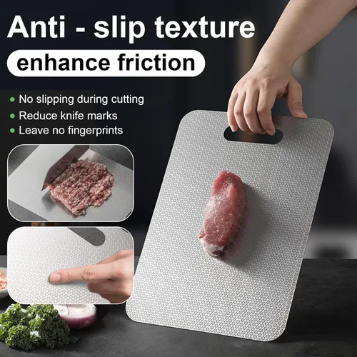 Miniatura 2 de Tabla de cortar de acero inoxidable, tabla de cortar no tóxica para cocina, diseño de textura que reduce las marcas de cuchillos, superficie
