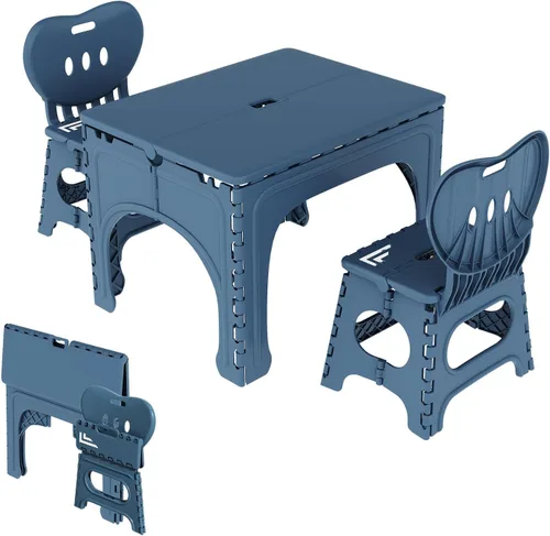Miniatura 9 de UNICOO Juego de mesa y sillas plegables para niños, mesa y sillas plegables para niños, mesa de actividades plegable, mesa de picnic portátil, ideal