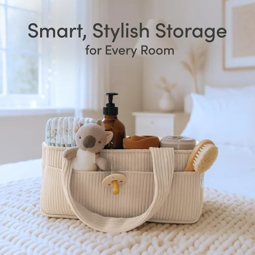 Miniatura 2 de PUTSKA Organizador de pañales para bebé para mesa de cambio – Elegante cesta de almacenamiento para guardería, artículos esenciales para recién