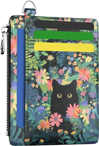 Miniatura 25 de Hancynir Cartera delgada para mujer con soporte para tarjetas de crédito RFID, pequeña mini funda para tarjetas con bolsillo frontal de PU, cartera