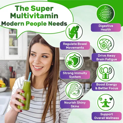 Miniatura 6 de Gomitas Super Greens, Gomitas de fibra de superalimento verde diario con espirulina, clorela, prebiótico, probiótico, frutas y verduras, vitaminas