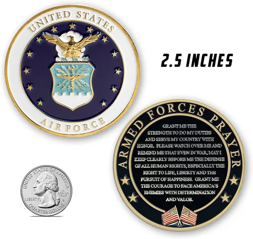 Miniatura 2 de Moneda de Oración de las Fuerzas Armadas de la Fuerza Aérea - Moneda de Desafío del Valor de la USAF - Regalos para la Fuerza Aérea - Negocio Usmc