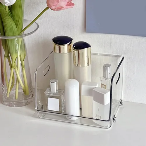 Miniatura 4 de Zerodeko Caja de 2 piezas de estante transparente, organizador de maquillaje transparente, organizador de acrílico para escritorio, vitrina