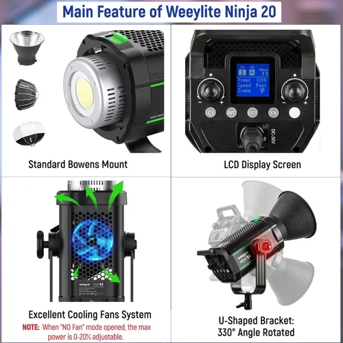 Miniatura 4 de Weeylite Luz de video LED de 200W 5600K, iluminación de fotografía de salida continua con CRI 95+TLCI 97+,79000 Lux@1M Bowens Mount & App Control