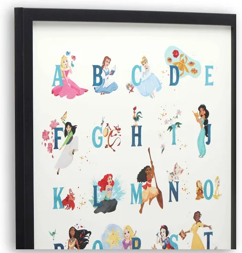 Miniatura 4 de Decoración de pared de madera enmarcada con alfabeto de princesas Disney - Gran imagen de princesa con Bella, Cenicienta, Ariel, Rapunzel y más
