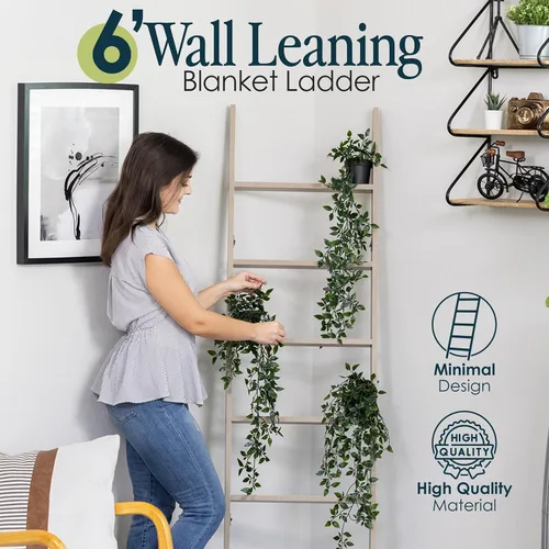 Miniatura 5 de Escalera para manta para sala de estar y dormitorio, 5 pies y 8 pulgadas, 6 niveles laminados inclinados para pared, construcción sin enredos