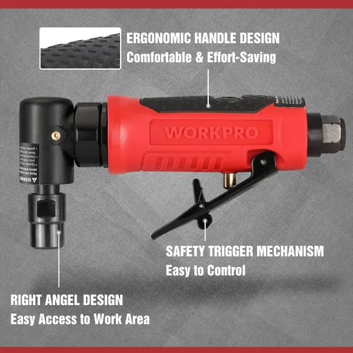 Miniatura 4 de WORKPRO Amoladora de Troquel Angular Neumática, Amoladora de Troquel de Ángulo Recto Neumática de 1/4 de Pulgada, 20000 RPM, Accionada por Aire