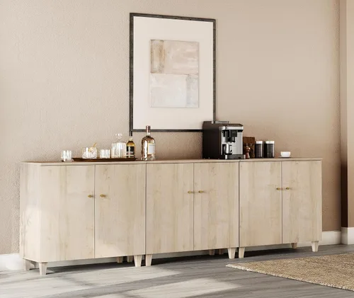 Miniatura 14 de WAMPAT Aparadores de buffet, mesa consola de madera Credenza de 70.8 pulgadas de ancho con 4 puertas, armarios de almacenamiento 2 en 1 modernos