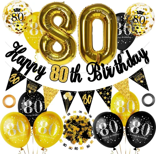 Miniatura 9 de Decoraciones de fiesta de cumpleaños número 16 para hombres y mujeres, negro y dorado, cartel de feliz cumpleaños negro y dorado, globos de feliz