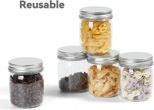 Miniatura 6 de Tarros de plástico reutilizables con tapa hermética plateada, tarros transparentes de 8 onzas para alimentos secos, café, sin BPA