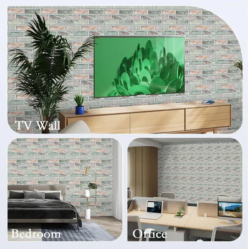Miniatura 7 de Paquete de 12 paneles acústicos, paneles autoadhesivos con patrón de ladrillo 3D a prueba de sonido para paredes, paneles decorativos de pared