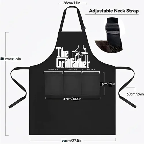 Miniatura 3 de Delantales divertidos para hombres, delantal negro con bolsillos, perfecto para cocinar en la cocina, barbacoa, hornear, regalos para marido, papá