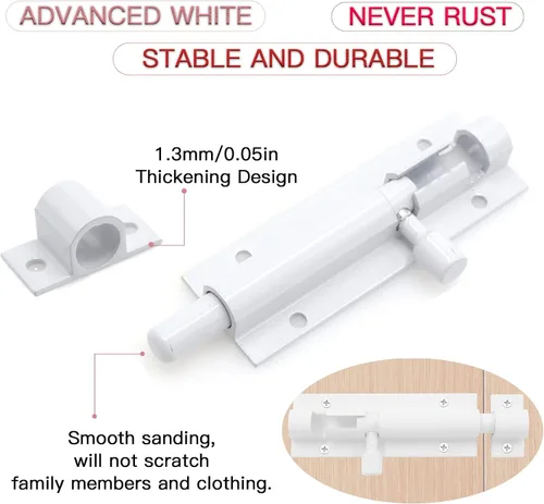 Miniatura 4 de Pestillo de Perno de Barril Deslizante Blanco de 3 Pulgadas, Cerradura de Puerta Deslizante de Aleación de Aluminio, Pestillo de Perno de Puerta
